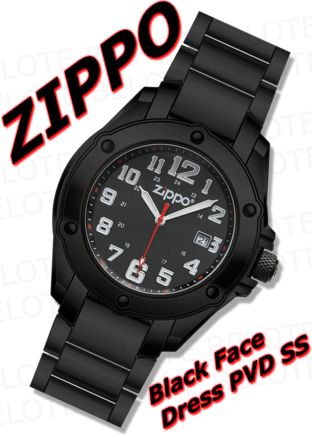 Zippo Black Face PVD Stainless Band Dress Watch 45014  